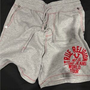 True Religion Light Gray Athletic Shorts with Red Accents